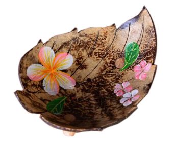 Coconut Shells Leaf Shape Soap Dish Hand-painted Flowers Jewelry Holder