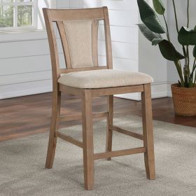 Transitional Set of 2 Counter Height Chairs Natural Tone And Beige Solid wood Chair Padded Leatherette Upholstered Seat Kitchen Dining Room Furniture