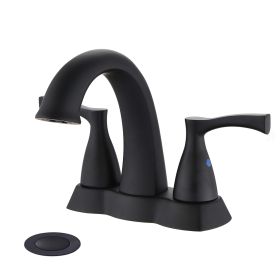 2 Handle 4 Inch Centerset Bathroom Sink Faucet with Pop-Up Drain, Matte Black