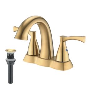 2 Handle 4 Inch Centerset Bathroom Sink Faucet with Pop-Up Drain, Brushed Gold