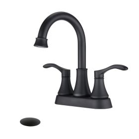 4 inches Centerset Bathroom Faucet 360Â° Swivel Spout, with Pop Up Drain - Matte Black