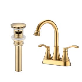 4 inches Centerset Bathroom Faucet 360Â° Swivel Spout, with Pop Up Drain - Brushed Gold