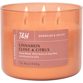 Cinnamon Clove Citrus 3-Wick Candle | Natural Soy Wax Candle for Home, 15.8 Oz Large Aromatherapy Candle for Relaxation, Scented Candle for Women and