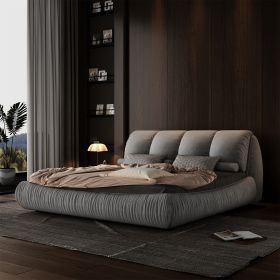 King Size Luxury Upholstered Platform Bed with Oversized Padded Backrest and Solid Wood Frame,suitable for Multiple heights of mattresses