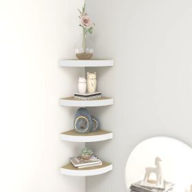 Wall Corner Shelves 4 pcs Oak and White 9.8"x9.8"x1.4" MDF