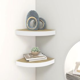 Wall Corner Shelves 2 pcs Oak and White 9.8"x9.8"x1.4" MDF