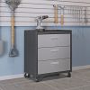 Manhattan Comfort Fortress Textured Metal 31.5" Garage Mobile Chest with 3 Full Extension Drawers in Grey