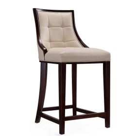 Manhattan Comfort Fifth Ave 39.5 in. Cream and Dark Walnut Beech Wood Counter Height Bar Stool