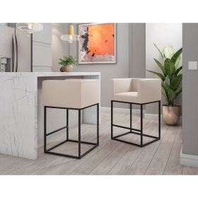 Manhattan Comfort Embassy 34 in. Cream and Black Metal Counter Height Bar Stool