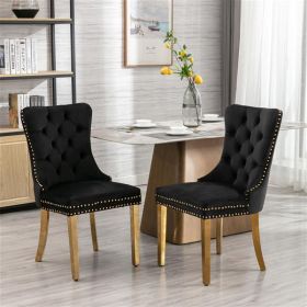 Furniture, Collection Modern, High-end Tufted Solid Wood Contemporary Velvet Upholstered Dining Chair with Golden Stainless Steel Plating Legs,Nailhea