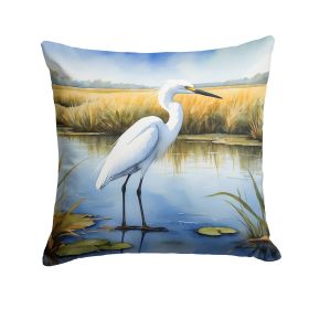 Snowy Egret in Coastal Marshes Throw Pillow Machine Washable, Indoor Outdoor Decorative Pillow for Couch, Bed or Patio, 14Hx14W