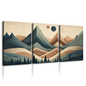 3 Panels Framed Abstract Wood Grain Boho Style Mountain & Forest Canvas Wall Art Decor,3 Pieces Mordern Canvas Decoration Painting for Office,Dining r