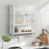 23.62"Glass Doors Modern Two-door Wall Cabinet with Featuring Two-tier Enclosed Storage, an Open Shelf, and Towel Rack, for Entryway Living Room Bathr