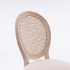 French Style Solid Wood Frame Linen Fabric Rattan Back Dining Chair,Set of 2,Cream