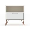 Manhattan Comfort Rockefeller 1.0 Mid-Century- Modern Nightstand with 1-Drawer in White