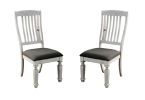 Transitional 2pcs Side Chairs Antique White Solid wood Gray Fabric Dining Room Furniture Chair Bold And Sturdy Design