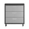 Manhattan Comfort Fortress Textured Metal 31.5" Garage Mobile Chest with 3 Full Extension Drawers in Grey