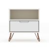 Manhattan Comfort Rockefeller 1.0 Mid-Century- Modern Nightstand with 1-Drawer in White