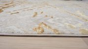 Shifra Luxury Area Rug in Beige and Gray with Gold Abstract Design