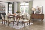 Modern Design Set of 2 Side Chairs Fabric Upholstered Seat Back Brown Finish Wooden Dining Kitchen Furniture