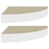 Wall Corner Shelves 2 pcs Oak and White 9.8"x9.8"x1.4" MDF