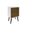 Manhattan Comfort Liberty Mid-Century Modern Nightstand 2.0 with 2 Full Extension Drawers in White and Rustic Brown with Solid Wood Legs