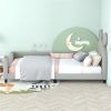 Twin Size Upholstered Daybed with Carton Ears Shaped Headboard, Grey