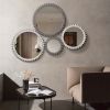 Vintage 34'' x 34'' Wood Round Hanging Gear Shape Heavy Decorative Mirror For Bathroom Living Room Entryway Or Put Together To Your Liking.(Antique Wh