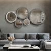 Vintage 34'' x 34'' Wood Round Hanging Gear Shape Heavy Decorative Mirror For Bathroom Living Room Entryway Or Put Together To Your Liking.(Antique Wh