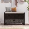 Storage Bench with Removable Basket and 2 Drawers, Fully Assembled Shoe Bench with Removable Cushion (Espresso)