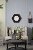 18.5" x 18.5" Hexagon Mirror with Solid Wood Frame, Wall Decor for Living Room Bathroom Hallway, Dark Brown