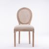 French Style Solid Wood Frame Linen Fabric Rattan Back Dining Chair,Set of 2,Cream