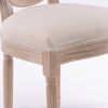 French Style Solid Wood Frame Linen Fabric Rattan Back Dining Chair,Set of 2,Cream