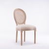 French Style Solid Wood Frame Linen Fabric Rattan Back Dining Chair,Set of 2,Cream