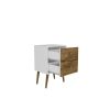 Manhattan Comfort Liberty Mid-Century Modern Nightstand 2.0 with 2 Full Extension Drawers in White and Rustic Brown with Solid Wood Legs