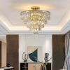 Gold Crystal Chandeliers,5-Tier Round Semi Flush Mount Chandelier Light Fixture,Large Contemporary Luxury Ceiling Lighting for Living Room Dining Room