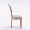 French Style Solid Wood Frame Linen Fabric Rattan Back Dining Chair,Set of 2,Cream