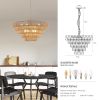 Bohemian style Woven Pendant Light 23.6 Inch Rattan Ligh Large Rattan Pendant Light with 5-Tier Rattan Chandelier--Wood