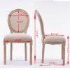 French Style Solid Wood Frame Linen Fabric Rattan Back Dining Chair,Set of 2,Cream