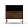 Manhattan Comfort Rockefeller 1.0 Mid-Century- Modern Nightstand with 1-Drawer in Brown