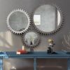 Vintage 34'' x 34'' Wood Round Hanging Gear Shape Heavy Decorative Mirror For Bathroom Living Room Entryway Or Put Together To Your Liking.(Antique Wh