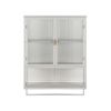 23.62"Glass Doors Modern Two-door Wall Cabinet with Featuring Two-tier Enclosed Storage, an Open Shelf, and Towel Rack, for Entryway Living Room Bathr