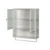 23.62"Glass Doors Modern Two-door Wall Cabinet with Featuring Two-tier Enclosed Storage, an Open Shelf, and Towel Rack, for Entryway Living Room Bathr