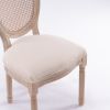 French Style Solid Wood Frame Linen Fabric Rattan Back Dining Chair,Set of 2,Cream