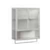 23.62"Glass Doors Modern Two-door Wall Cabinet with Featuring Two-tier Enclosed Storage, an Open Shelf, and Towel Rack, for Entryway Living Room Bathr