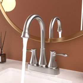 4 Inch 2 Handle Centerset Bathroom Faucet,with Pop up Drain and 2 Water Supply Lines,Brushed Nickel (Color: as Pic)