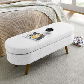 Ottoman Oval Storage Bench,Rubber Wood Legs (Color: White)