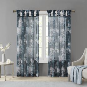 Printed Floral Twist Tab Top Voile Sheer Curtain (Color: as Pic)